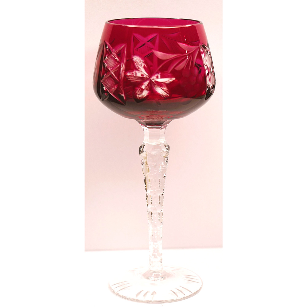 Lausitzer LA15 Ruby Red Hock Wine Glass 3 Cut Foot 8" Germany